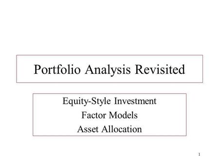 Portfolio Analysis Revisited