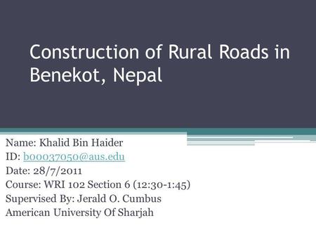 Construction of Rural Roads in Benekot, Nepal