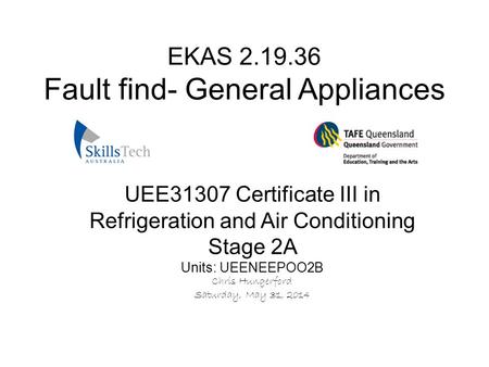 EKAS Fault find- General Appliances