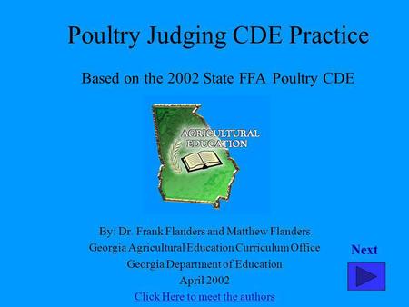 Poultry Judging CDE Practice Based on the 2002 State FFA Poultry CDE