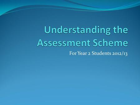 For Year 2 Students 2012/13. Jim OHare ACA Principal Teaching Fellow and Examinations Officer