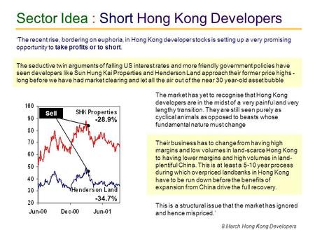 Sector Idea : Short Hong Kong Developers The market has yet to recognise that Hong Kong developers are in the midst of a very painful and very lengthy.