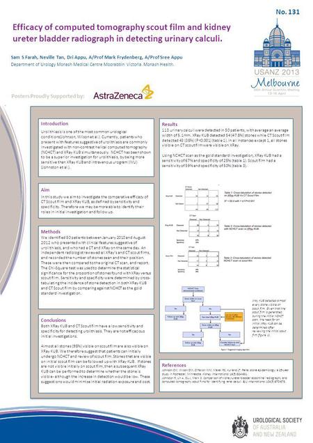 Efficacy of computed tomography scout film and kidney ureter bladder radiograph in detecting urinary calculi. Introduction Urolithiasis is one of the most.