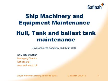 Ship Machinery and Equipment Maintenance