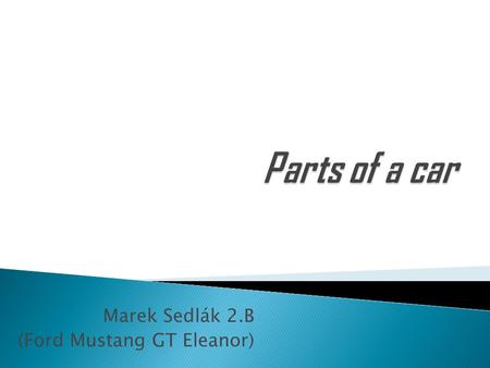 Marek Sedlák 2.B (Ford Mustang GT Eleanor). Windscreen Lights Fog-lights Bonnet/Hood Masque Indicator light Driving mirror Daylights WheelsTyre Electron.