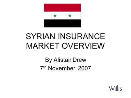 SYRIAN INSURANCE MARKET OVERVIEW By Alistair Drew 7 th November, 2007.