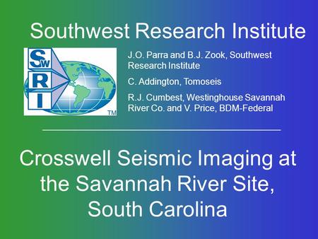 Crosswell Seismic Imaging at the Savannah River Site, South Carolina