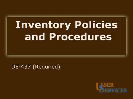 Inventory Policies and Procedures