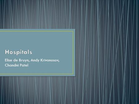 Elise de Bruyn, Andy Krivonosov, Chandni Patel. General hospitals- wide range of ages Specialty hospitals- specific range of ages and conditions Government.