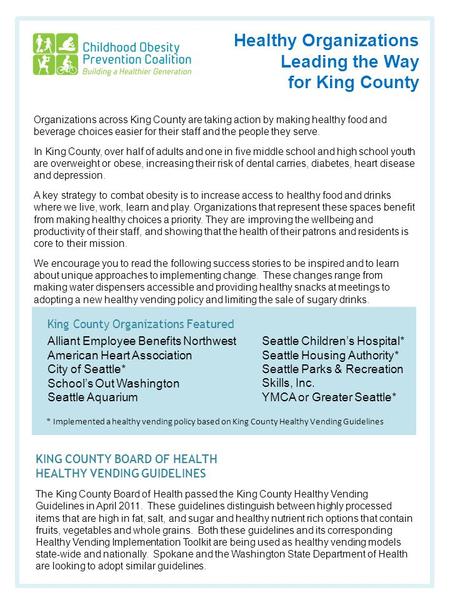 Healthy Organizations Leading the Way for King County King County Organizations Featured Alliant Employee Benefits Northwest American Heart Association.