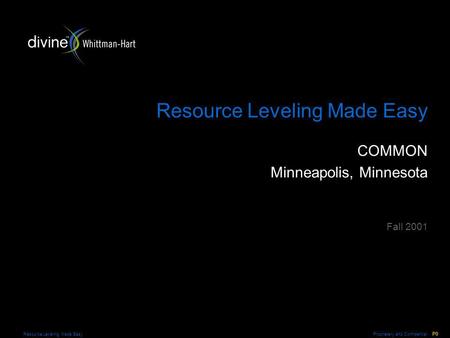 Proprietary and Confidential P0 Resource Leveling Made Easy Fall 2001 NOTICE: Proprietary and Confidential This material is proprietary to marchFIRST.