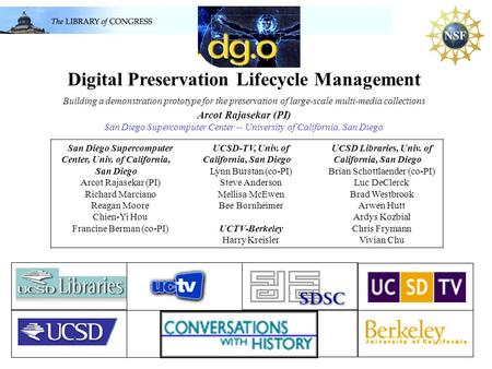 Digital Preservation Lifecycle Management Building a demonstration prototype for the preservation of large-scale multi-media collections Arcot Rajasekar.