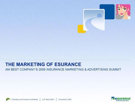 Proprietary and Company ConfidentialNovember 5, 2009A.M. Bests IMAS THE MARKETING OF ESURANCE AM BEST COMPANYS 2009 INSURANCE MARKETING & ADVERTISING SUMMIT.