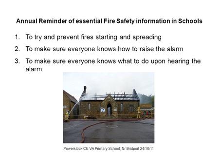 Annual Reminder of essential Fire Safety information in Schools