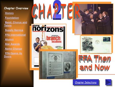 Chapter Selections Chapter Selections Chapter Overview History Foundation Band, Chorus and TalentBand, Chorus and Talent Supply Service FFA International.