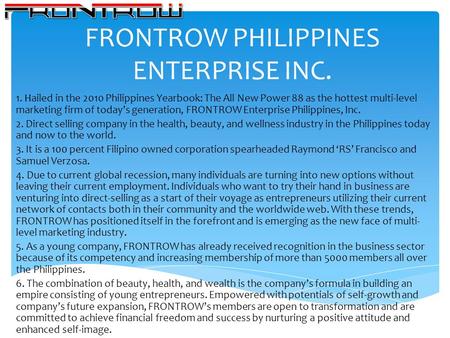 FRONTROW PHILIPPINES ENTERPRISE INC.