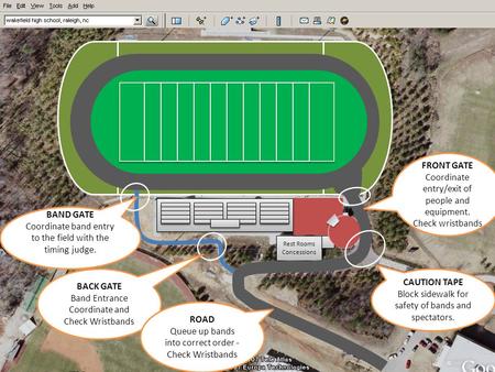 Rest Rooms Concessions Rest Rooms Concessions CAUTION TAPE Block sidewalk for safety of bands and spectators. BACK GATE Band Entrance Coordinate and Check.