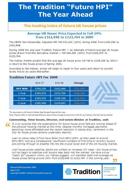 Global Leaders in Interdealer Broking www.tradition.com The leading index of future UK house prices The Tradition Future HPI The Year Ahead End-07 End-08.