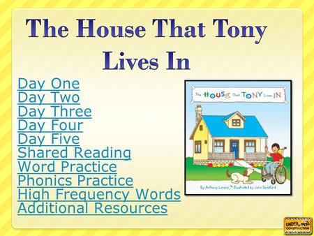 Day One Day Two Day Three Day Four Day Five Shared Reading Word Practice Phonics Practice High Frequency Words Additional Resources.