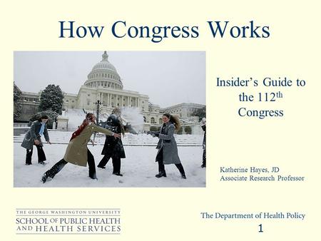 How Congress Works Insiders Guide to the 112 th Congress 1 Katherine Hayes, JD Associate Research Professor.