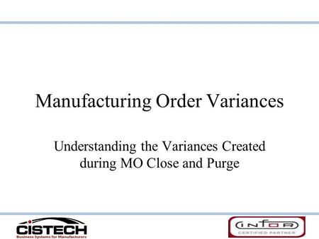 Manufacturing Order Variances