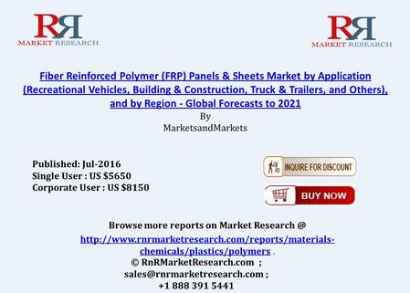 Fiber Reinforced Polymer (FRP) Panels & Sheets Market by Application (Recreational Vehicles, Building & Construction, Truck & Trailers, and Others), and.