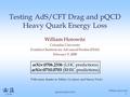 2/9/08 William Horowitz Quark Matter 2008 1 Testing AdS/CFT Drag and pQCD Heavy Quark Energy Loss William Horowitz Columbia University Frankfurt Institute.