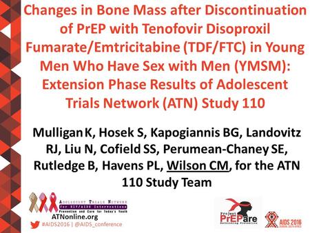 #AIDS2016 Changes in Bone Mass after Discontinuation of PrEP with Tenofovir Disoproxil Fumarate/Emtricitabine (TDF/FTC) in Young Men.