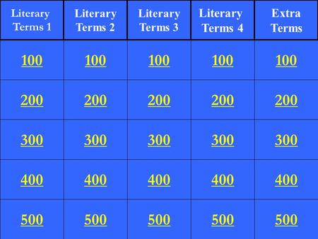 200 300 400 500 100 200 300 400 500 100 200 300 400 500 100 200 300 400 500 100 200 300 400 500 100 Literary Terms 1 Literary Terms 2 Literary Terms 3.
