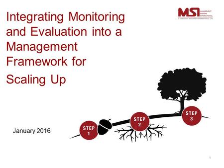 Integrating Monitoring and Evaluation into a Management Framework for Scaling Up January 2016 1.