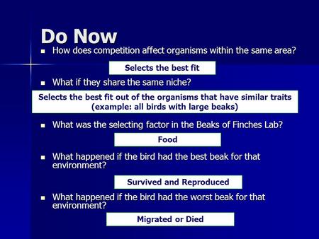 Do Now How does competition affect organisms within the same area? How does competition affect organisms within the same area? What if they share the same.