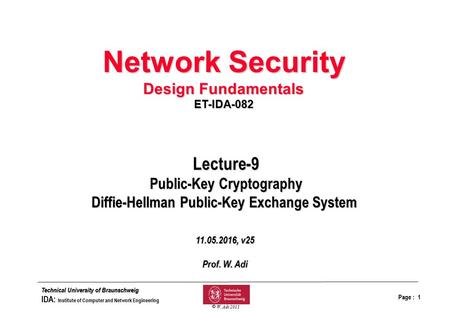 Page : 1 bfolieq.drw Technical University of Braunschweig IDA: Institute of Computer and Network Engineering  W. Adi 2011 Lecture-9 Public-Key Cryptography.