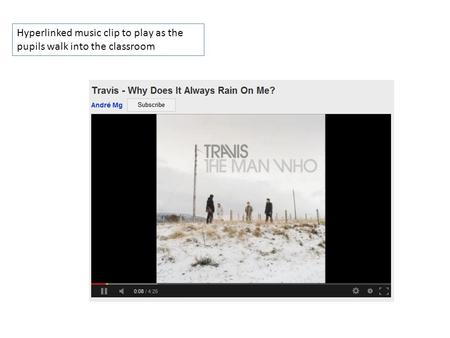 Hyperlinked music clip to play as the pupils walk into the classroom.