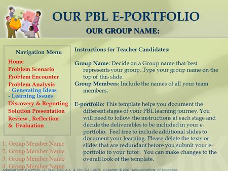 Home Problem Scenario Problem Encounter Problem Analysis - Generating Ideas - Learning Issues Discovery & Reporting Solution Presentation Navigation Menu.