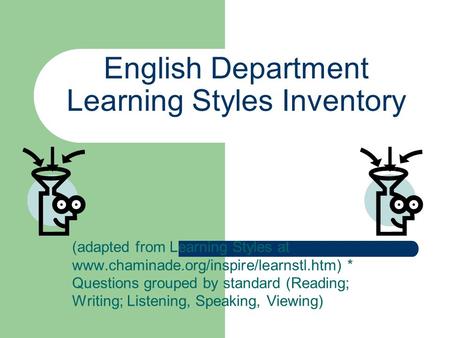 English Department Learning Styles Inventory (adapted from Learning Styles at  * Questions grouped by standard (Reading;