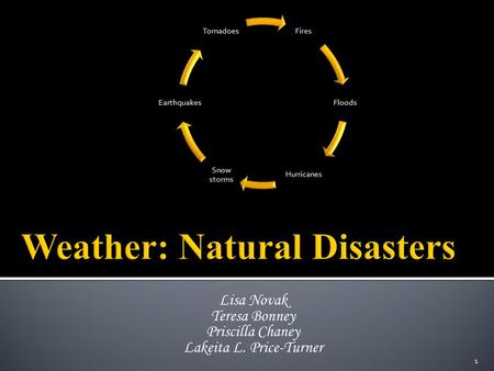 Lisa Novak Teresa Bonney Priscilla Chaney Lakeita L. Price-Turner Fires Floods Hurricanes Snow storms Earthquakes Tornadoes 1.