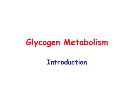 Glycogen Metabolism Introduction. Storage Polysaccharides.