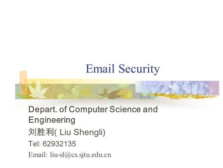 Security Depart. of Computer Science and Engineering 刘胜利 ( Liu Shengli) Tel: 62932135