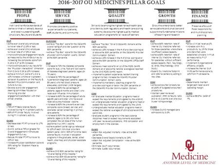 Strive to be among the highest ranked health care providers by both regulatory and health care scoring systems; develop the highest quality medical education.