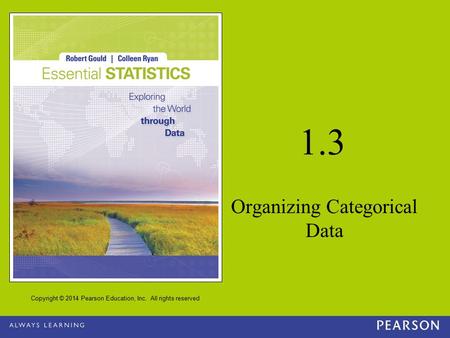 Copyright © 2014 Pearson Education, Inc. All rights reserved 1.3 Organizing Categorical Data.