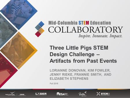 1 Three Little Pigs STEM Design Challenge – Artifacts from Past Events LORIANNE DONOVAN, KIM FOWLER, JENNY RIEKE, FRANNIE SMITH, AND ELIZABETH STEPHENS.