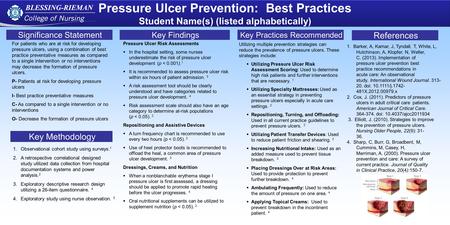 Pressure Ulcer Prevention: Best Practices Student Name(s) (listed alphabetically) Pressure Ulcer Prevention: Best Practices Student Name(s) (listed alphabetically)