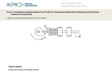 Date of download: 9/17/2016 Copyright © ASME. All rights reserved. From: A Versatile Acceleration-Based Cam Profile for Single-Dwell Applications Requiring.