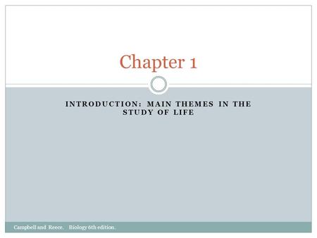 INTRODUCTION: MAIN THEMES IN THE STUDY OF LIFE Chapter 1 Campbell and Reece. Biology 6th edition.