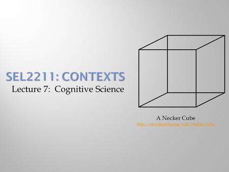 Lecture 7: Cognitive Science A Necker Cube