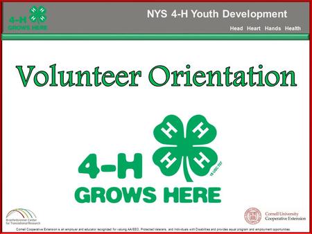 NYS 4-H Youth Development Head Heart Hands Health Cornell Cooperative Extension is an employer and educator recognized for valuing AA/EEO, Protected Veterans,