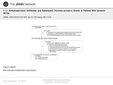 Date of download: 9/17/2016 Copyright © 2016 American Medical Association. All rights reserved. From: Antiphospholipid Antibodies and Subsequent Thrombo-occlusive.