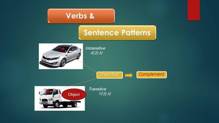 Verbs &Sentence Patterns Intransitive 자동사 Transitive 타동사Object imperfect Complement.