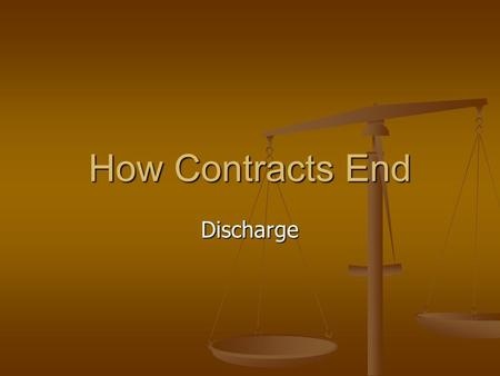 How Contracts End Discharge. By Performance Time – Court will uphold reasonable time if no time is specified in the contract. Reasonable time is what.