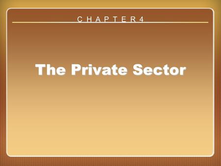 Chapter 4 The Private Sector C H A P T E R 4. How Does the Private Sector Operate? The customer difference: Businesses rely on the value transaction with.